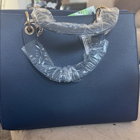 Badgley Mischa Navy Leather Top-Handle Tote - Picture 1 of 7
